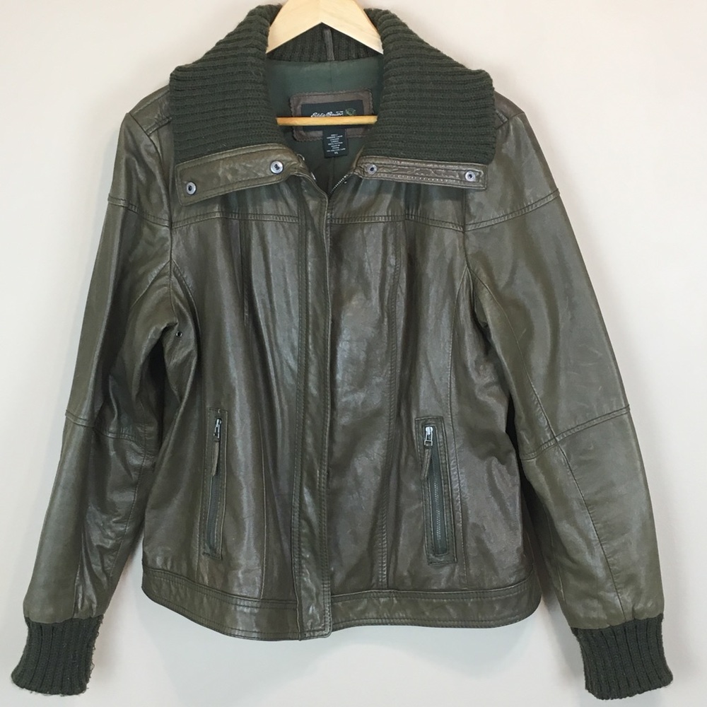 Eddie Bauer Leather Bomber Jacket - Green